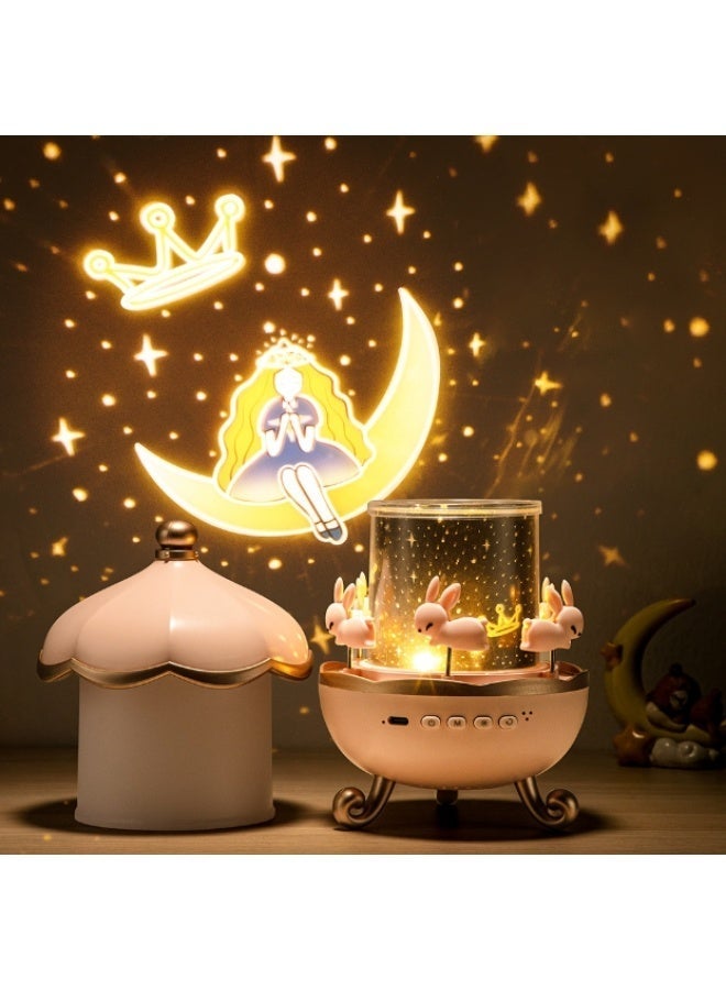 Bunny's Carousel Night Light Projector – 360° Rotating Starry Sky & Ocean Projection Lamp for Kids, Rechargeable Musical Bedside Lamp with Remote Control – Model WH-E11 - Image 2
